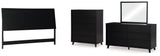 Danziar King Panel Headboard with Mirrored Dresser and Chest in Black from Ashley - Luna Furniture