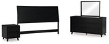 Danziar King Panel Headboard with Mirrored Dresser and Nightstand in Black from Ashley - Luna Furniture