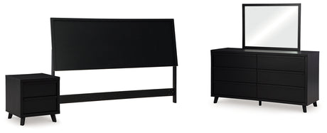 Danziar King Panel Headboard with Mirrored Dresser and Nightstand in Black from Ashley - Luna Furniture