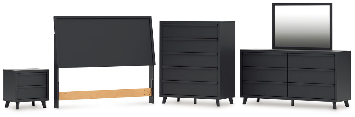 Danziar Queen Panel Headboard with Mirrored Dresser, Chest and Nightstand in Black from Ashley - Luna Furniture