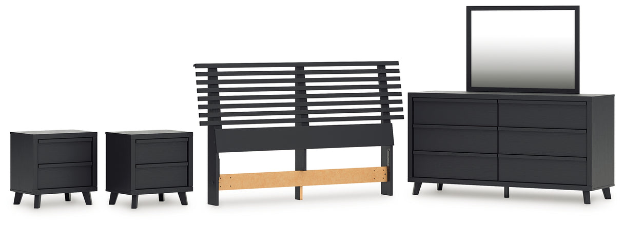 Danziar Queen Panel Headboard with Mirrored Dresser and 2 Nightstands in Black from Ashley - Luna Furniture