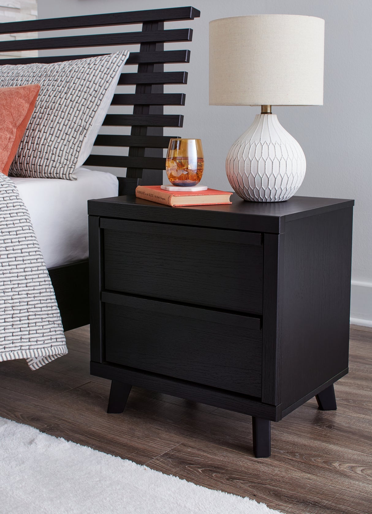 Danziar Queen Panel Headboard with Mirrored Dresser and 2 Nightstands in Black from Ashley - Luna Furniture