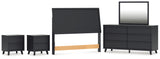 Danziar Queen Panel Headboard with Mirrored Dresser and 2 Nightstands in Black from Ashley - Luna Furniture