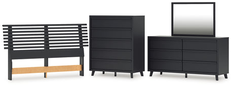 Danziar Queen Panel Headboard with Mirrored Dresser and Chest in Black from Ashley - Luna Furniture