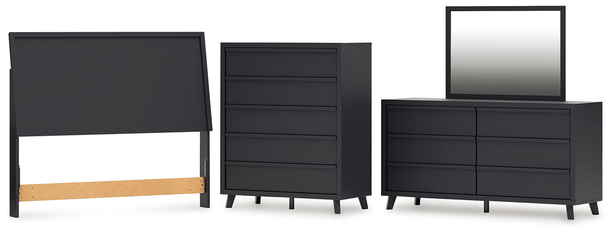 Danziar Queen Panel Headboard with Mirrored Dresser and Chest in Black from Ashley - Luna Furniture