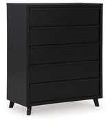 Danziar Queen Panel Headboard with Mirrored Dresser and Chest in Black from Ashley - Luna Furniture