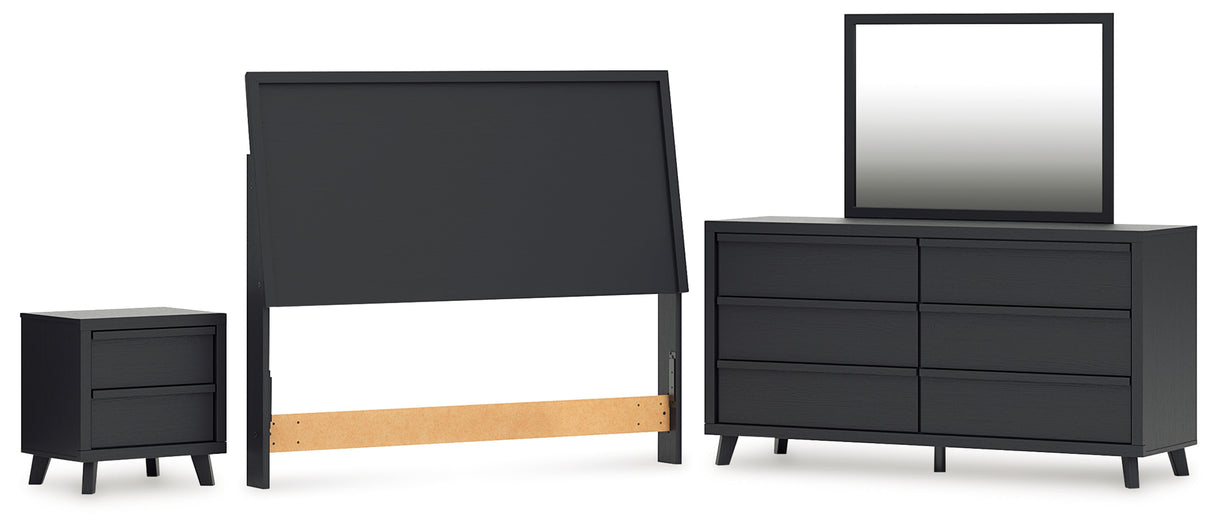 Danziar Queen Panel Headboard with Mirrored Dresser and Nightstand in Black from Ashley - Luna Furniture