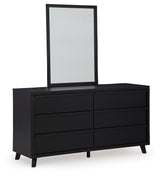 Danziar Queen Panel Headboard with Mirrored Dresser in Black from Ashley - Luna Furniture