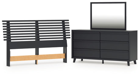 Danziar Queen Panel Headboard with Mirrored Dresser in Black from Ashley - Luna Furniture