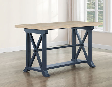 Darcy 64-82″Counter Table with 18-inch leaf, Midnight Blue and Natural Finish from Steve Silver - Luna Furniture