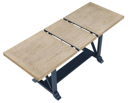Darcy 64-82″Counter Table with 18-inch leaf, Midnight Blue and Natural Finish from Steve Silver - Luna Furniture