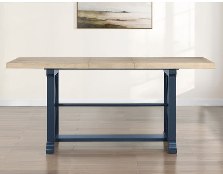 Darcy 64-82″Counter Table with 18-inch leaf, Midnight Blue and Natural Finish from Steve Silver - Luna Furniture