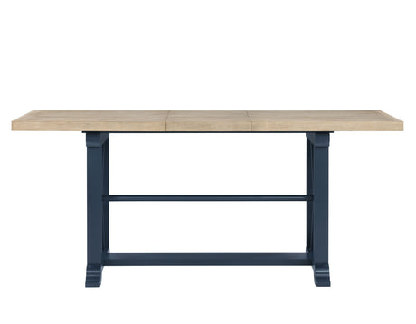 Darcy 64-82″Counter Table with 18-inch leaf, Midnight Blue and Natural Finish from Steve Silver - Luna Furniture