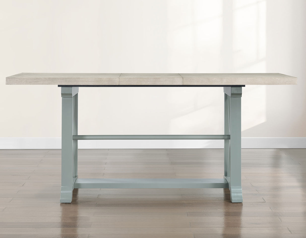 Darcy 64-82″Counter Table with 18-inch leaf, Mint Green and Natural Finish from Steve Silver - Luna Furniture