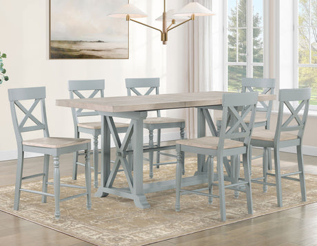 Darcy 64-82″Counter Table with 18-inch leaf, Mint Green and Natural Finish from Steve Silver - Luna Furniture