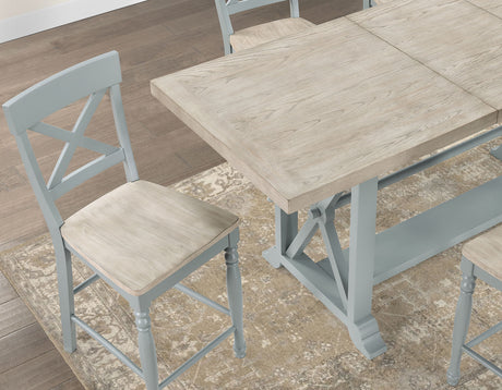 Darcy 64-82″Counter Table with 18-inch leaf, Mint Green and Natural Finish from Steve Silver - Luna Furniture