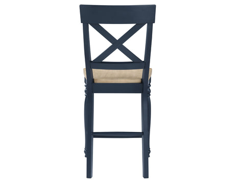 Darcy Midnight Blue and Natural Finish Solid Wood 24″ Counter Stool from Steve Silver - Luna Furniture