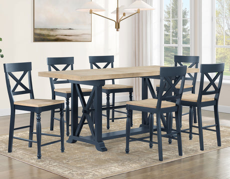 Darcy Midnight Blue and Natural Finish Solid Wood 24″ Counter Stool from Steve Silver - Luna Furniture