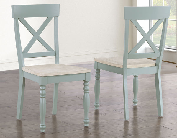 Darcy Solid Wood Side Chair, Mint Green and Natural Finish, Set of 2