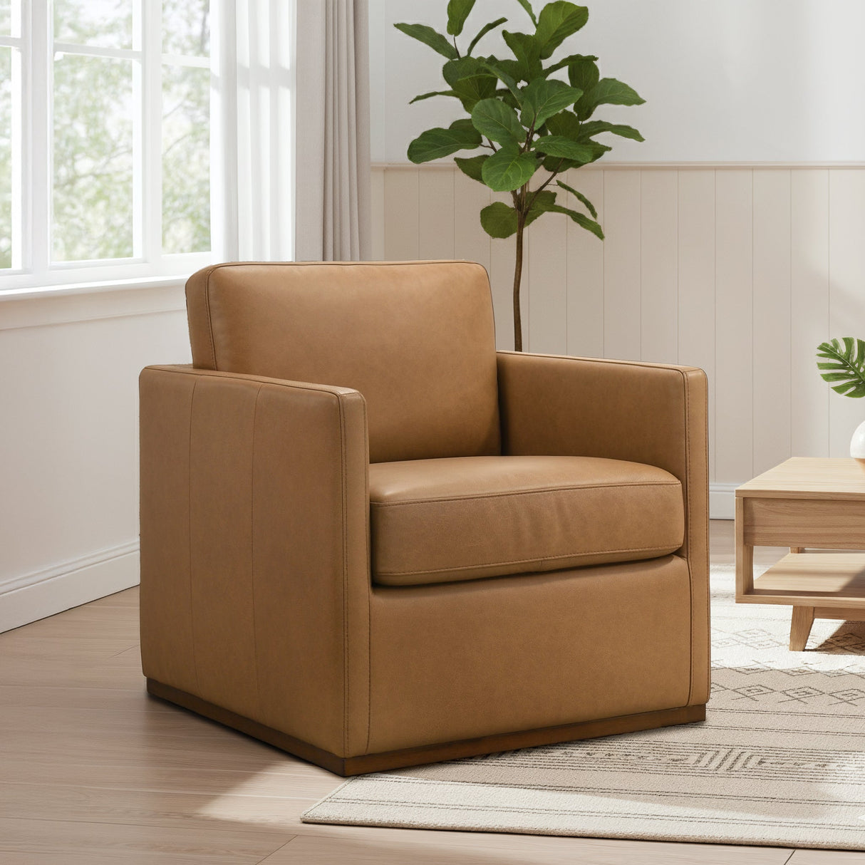 Darien Tan Leather Swivel Chair from Ashcroft Furniture - Luna Furniture