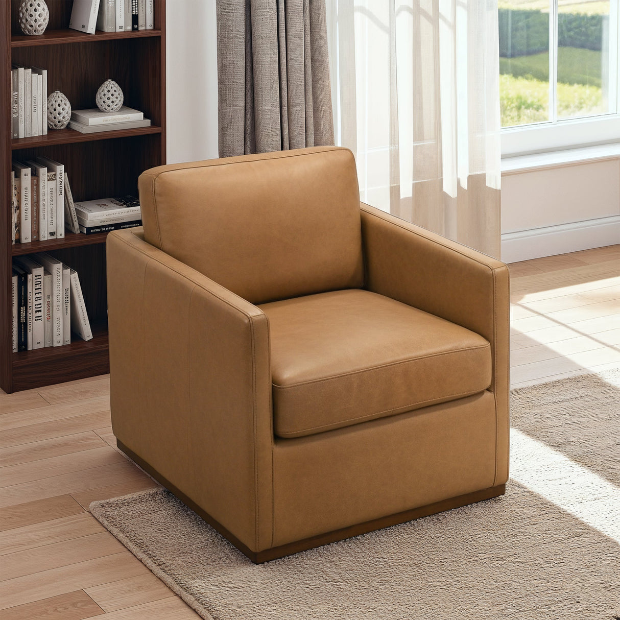 Darien Tan Leather Swivel Chair from Ashcroft Furniture - Luna Furniture