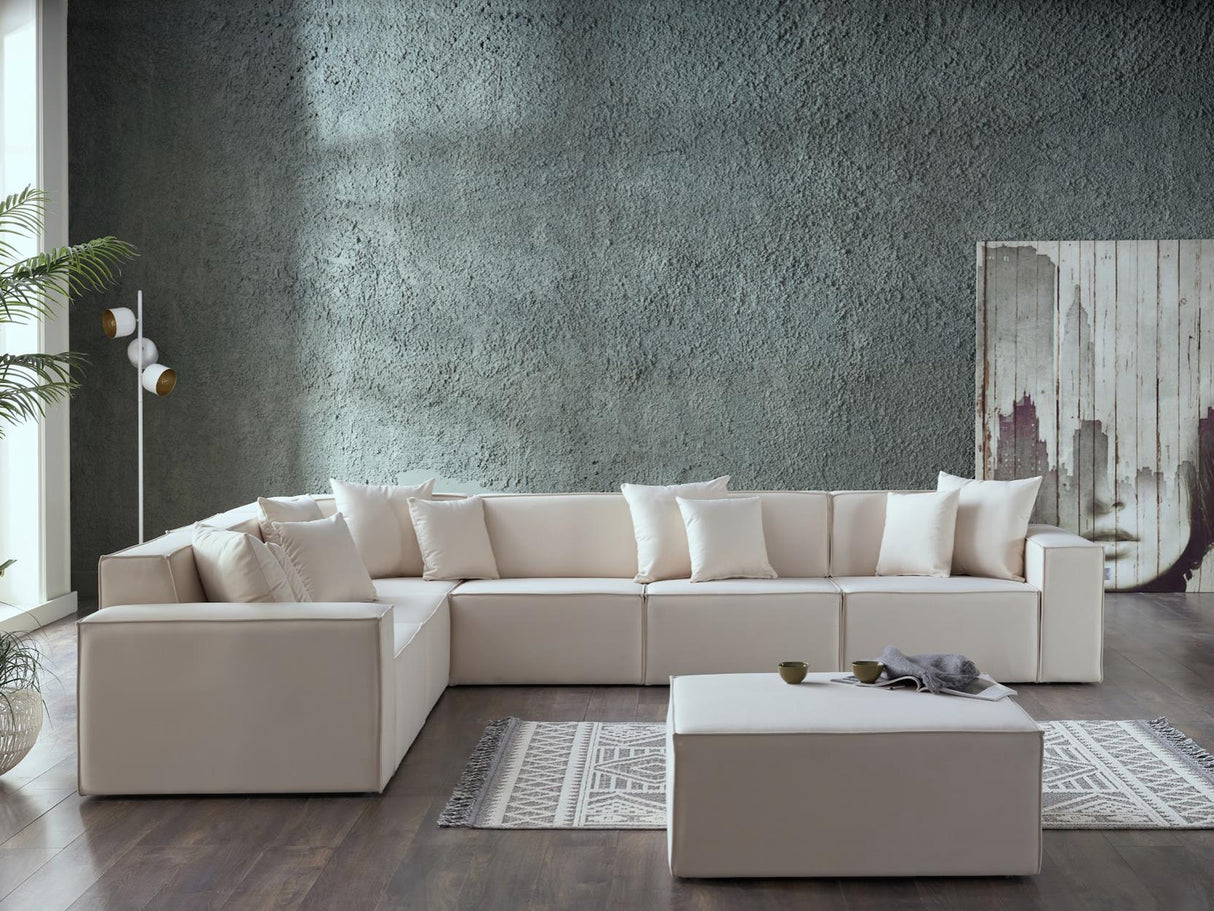 Daya Manori Ekru Ottoman from Bellona - Luna Furniture