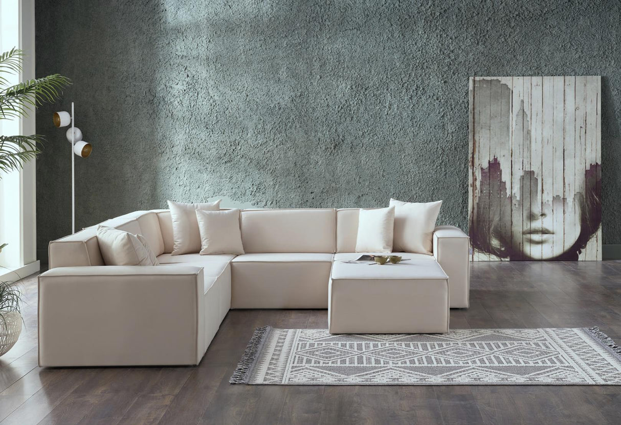 Daya Manori Ekru Ottoman from Bellona - Luna Furniture
