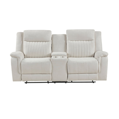 Dean Beige Double Reclining Loveseat with Center Console from Homelegance - Luna Furniture