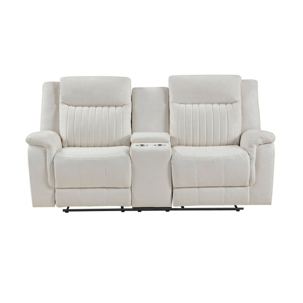 Dean Beige Double Reclining Loveseat with Center Console