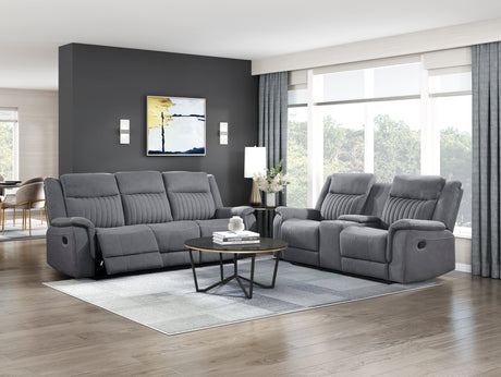 Dean Gray Double Reclining Loveseat with Center Console from Homelegance - Luna Furniture