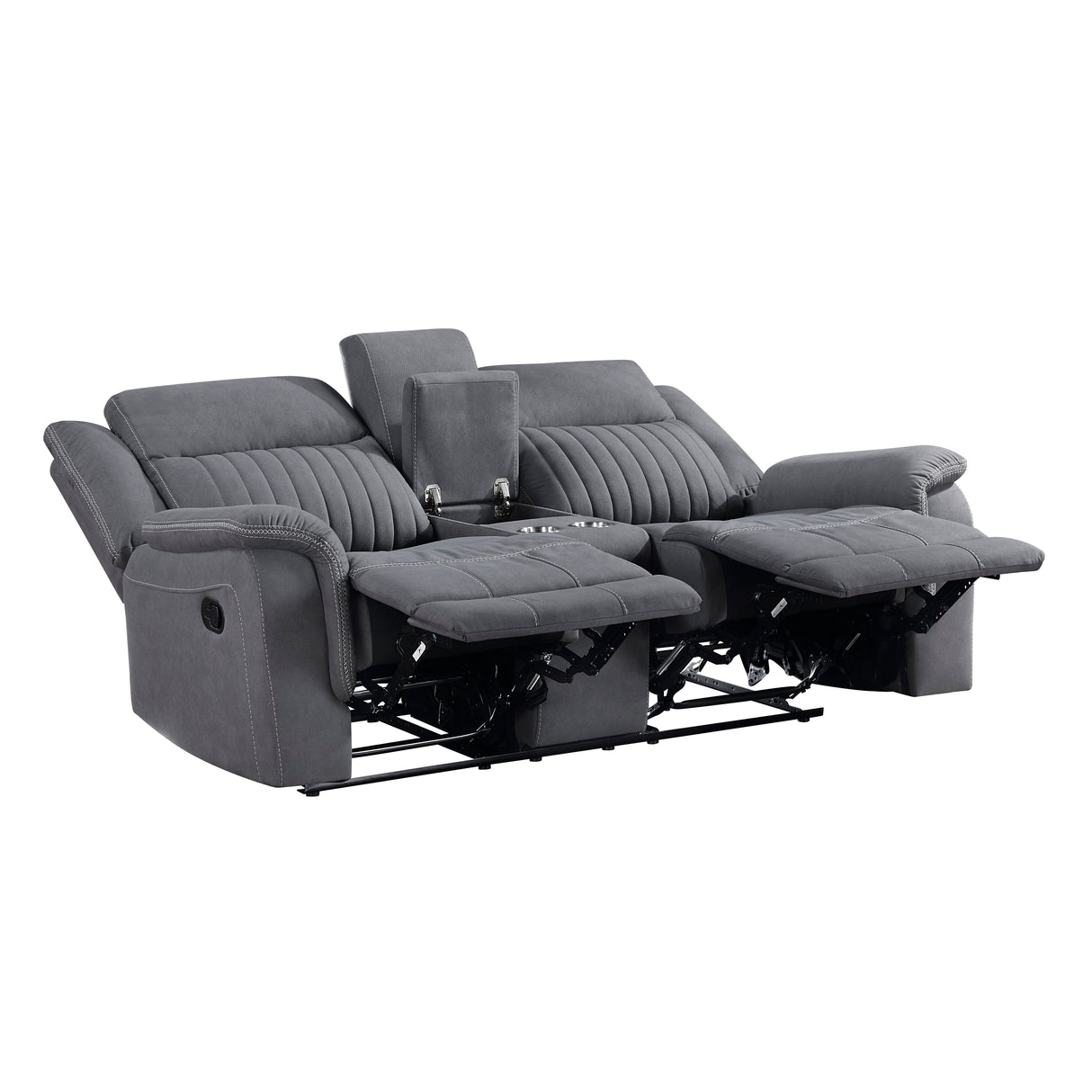Dean Gray Double Reclining Loveseat with Center Console from Homelegance - Luna Furniture