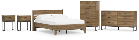 Deanlow Full Platform Panel Bed with Dresser, Chest and 2 Nightstands in Honey from Ashley - Luna Furniture