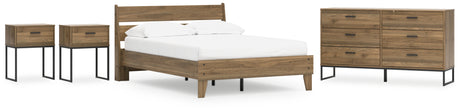 Deanlow Full Platform Panel Bed with Dresser and 2 Nightstands in Honey from Ashley - Luna Furniture