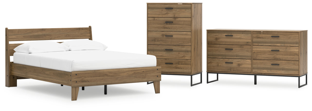 Deanlow Full Platform Panel Bed with Dresser and Chest in Honey from Ashley - Luna Furniture