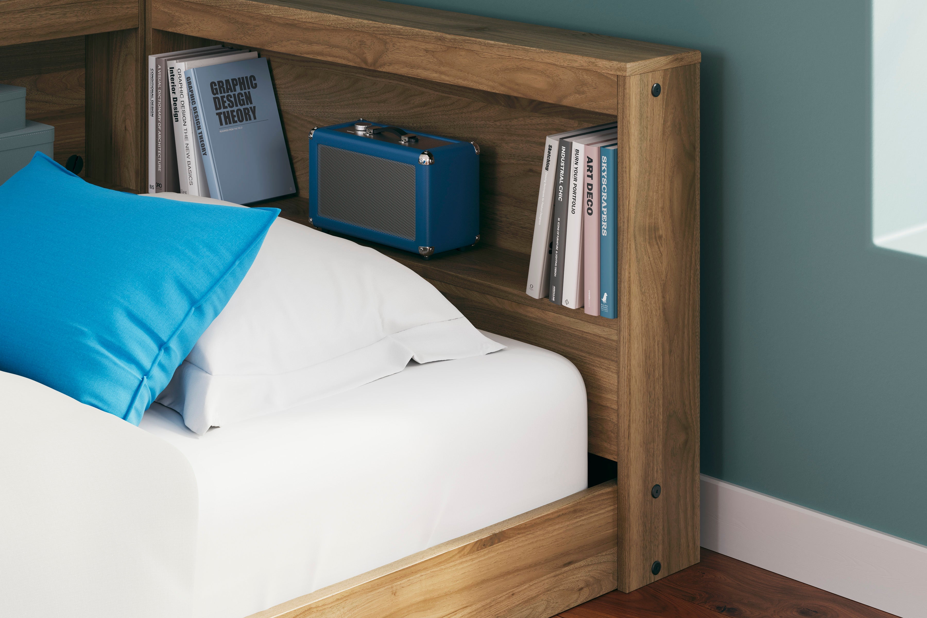 Deanlow Honey Youth Bookcase Corner Storage Bedroom Set – Luna