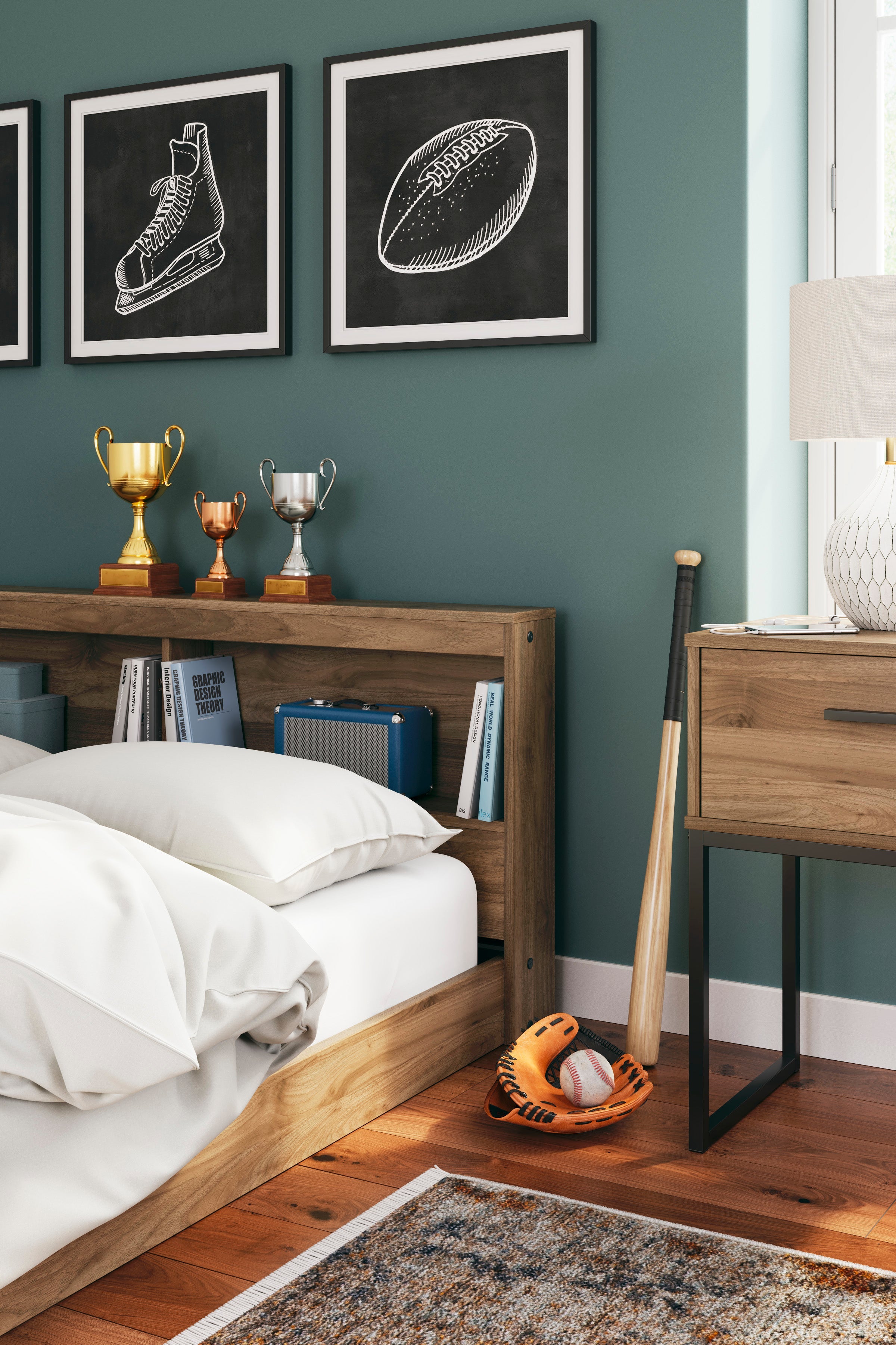 Deanlow Honey Youth Bookcase Corner Storage Bedroom Set – Luna