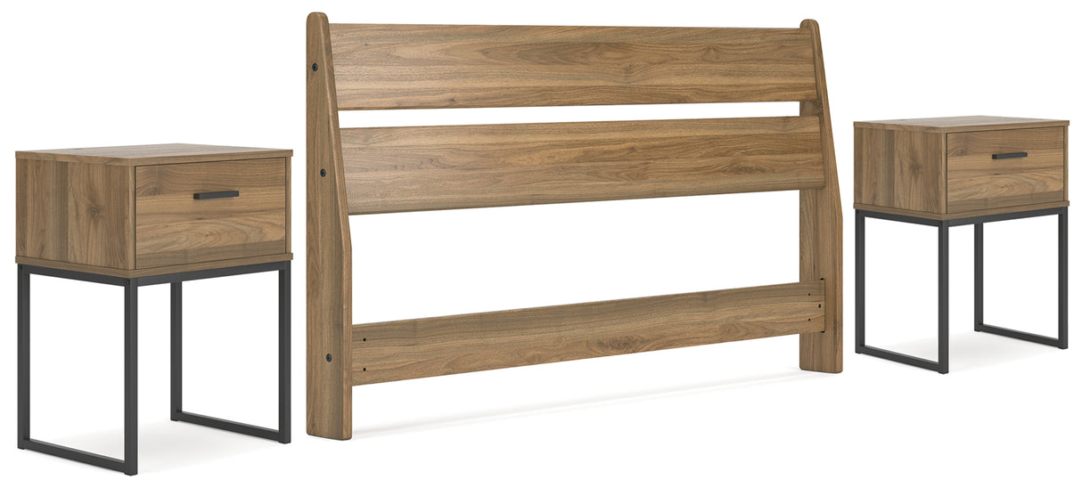 Deanlow Queen Panel Headboard with 2 Nightstands in Honey from Ashley - Luna Furniture