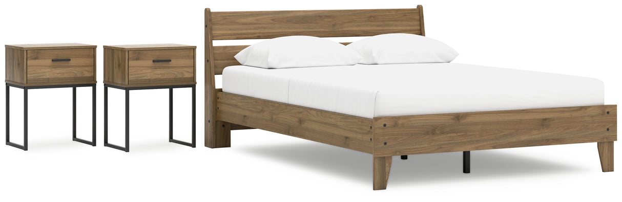Deanlow Queen Platform Panel Bed with 2 Nightstands in Honey from Ashley - Luna Furniture