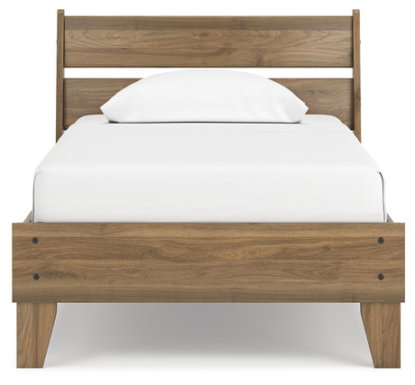 Deanlow Twin Platform Panel Bed with Dresser, Chest and 2 Nightstands in Honey from Ashley - Luna Furniture