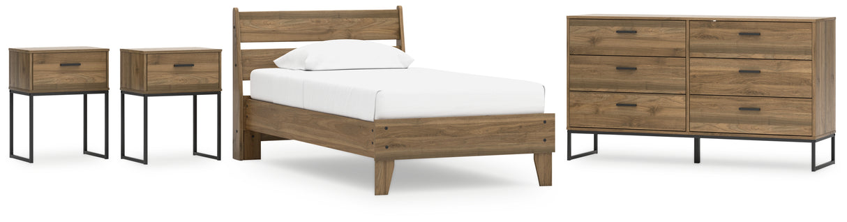 Deanlow Twin Platform Panel Bed with Dresser and 2 Nightstands in Honey from Ashley - Luna Furniture