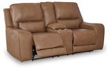 DeepWakes Caramel Power Reclining Loveseat with Console from Ashley Furniture - Luna Furniture