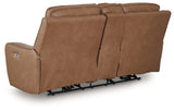 DeepWakes Caramel Power Reclining Loveseat with Console from Ashley Furniture - Luna Furniture