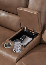 DeepWakes Caramel Power Reclining Loveseat with Console from Ashley Furniture - Luna Furniture