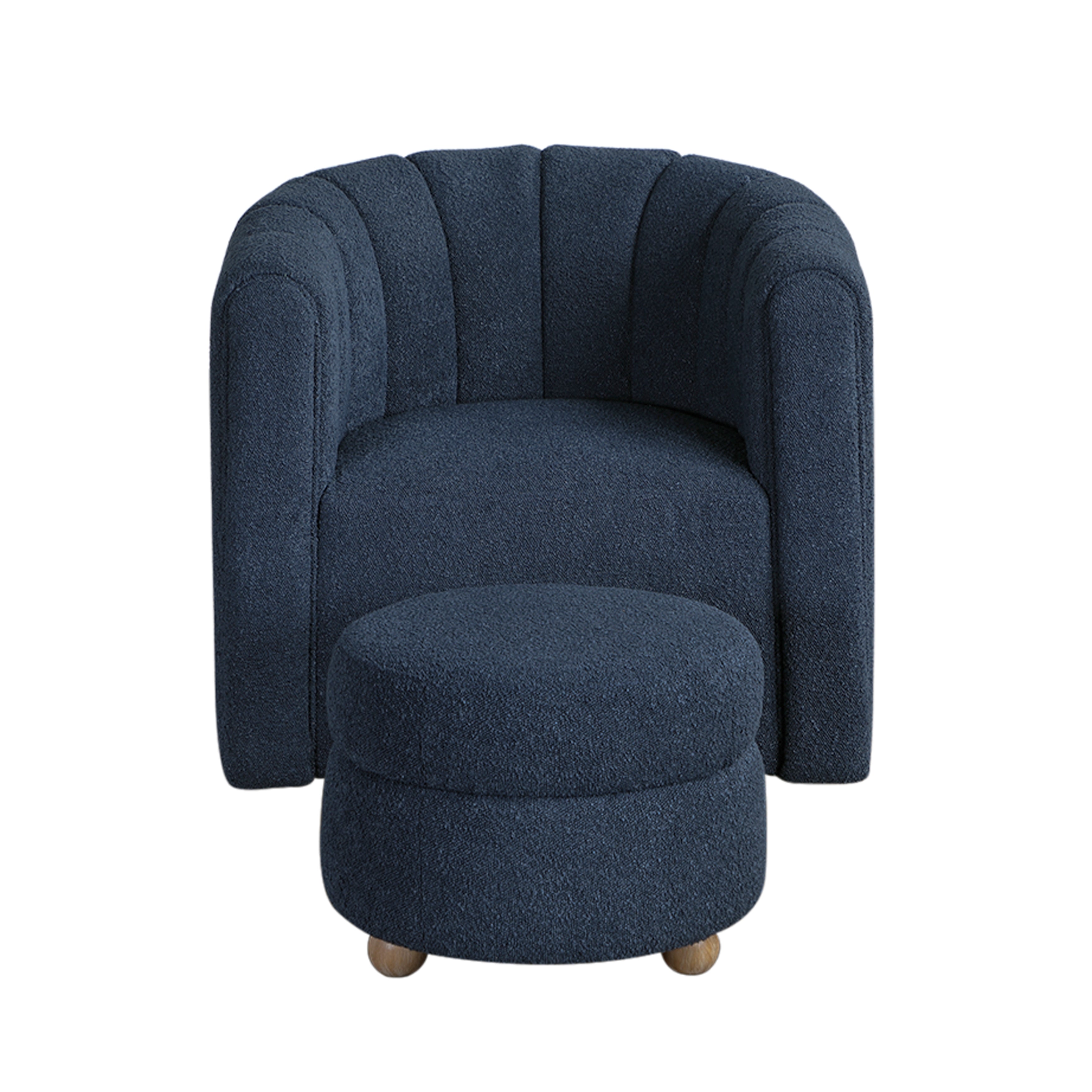 Delaney Blue Boucle Swivel Chair with Ottoman – Luna Furniture