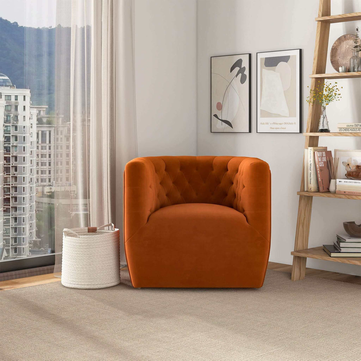 Delaney Burnt Orange Velvet Swivel Chair from Ashcroft Furniture - Luna Furniture