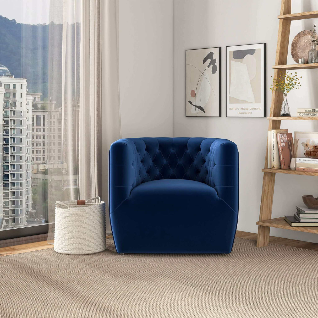 Delaney Dark Blue Velvet Swivel Chair from Ashcroft Furniture - Luna Furniture
