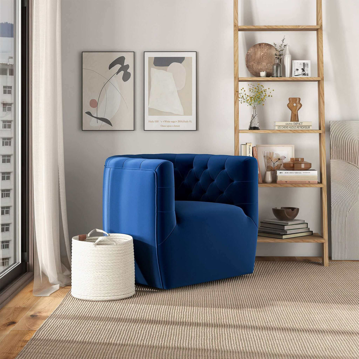 Delaney Dark Blue Velvet Swivel Chair from Ashcroft Furniture - Luna Furniture