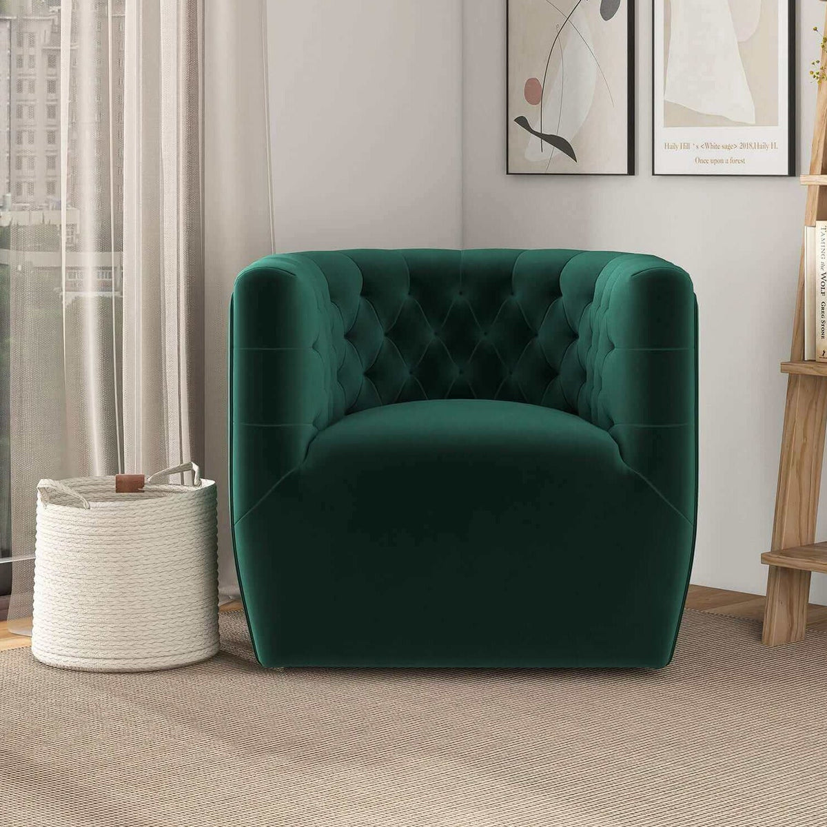 Delaney Green Velvet Swivel Chair from Ashcroft Furniture - Luna Furniture