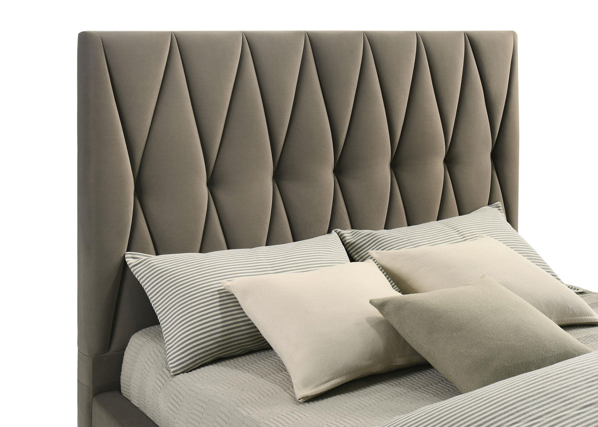 Delsea Light Brown Upholstered Eastern King Platform Bed from Coaster - Luna Furniture