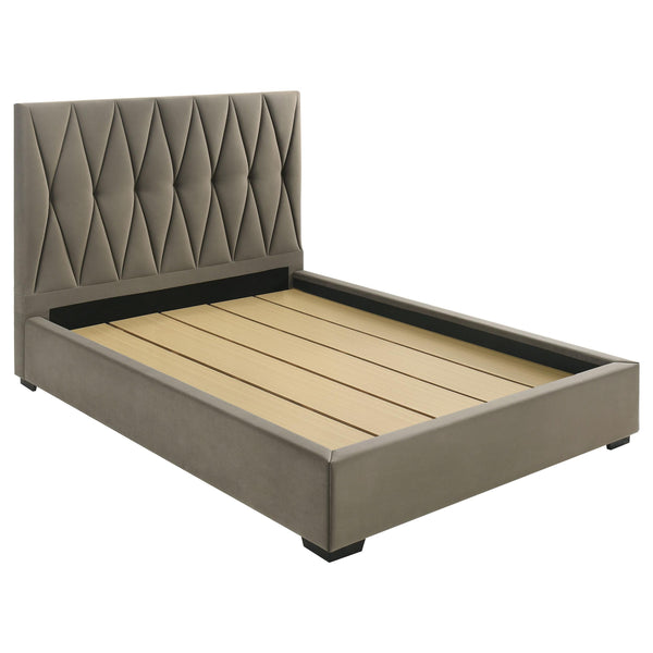 Delsea Light Brown Upholstered Queen Panel Platform Bed